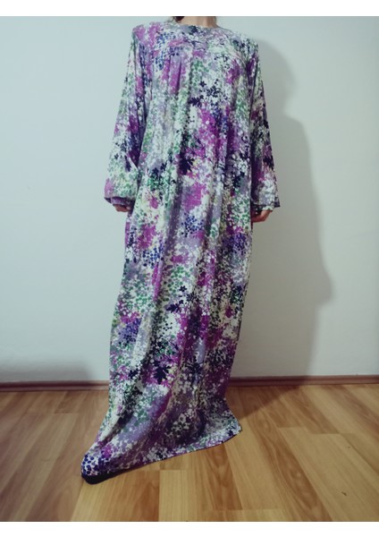 Robadan Uzun Kollu %100 Viskon Basma Çiçekli Anne Elbise, Namaz Elbisesi