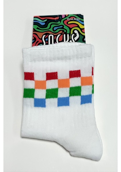 shop Renkli Küp Desenli Kolej Çorap 8X28-BEYAZ fiyatları