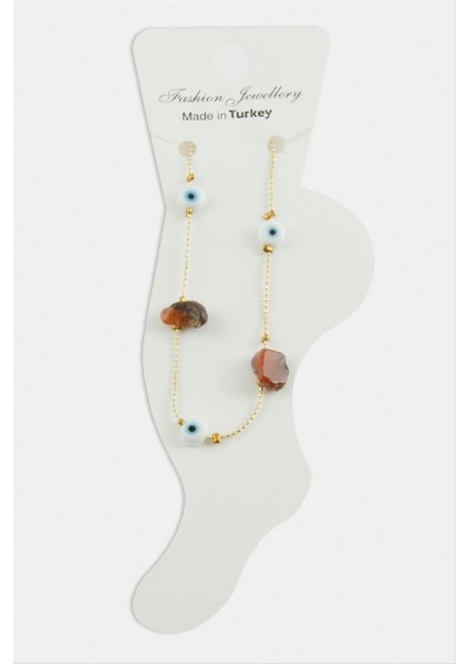 shop Nazar Kırık Doğaltaşlı Boncuk Halhal-Kahverengi