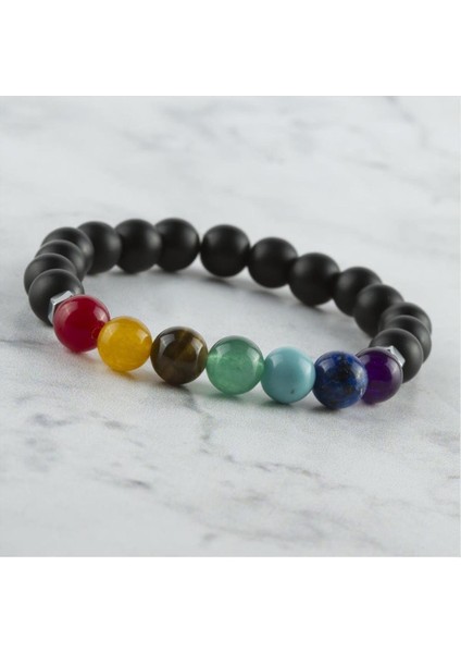 shop 7li Doğaltaş Çakra Bileklik-Siyah