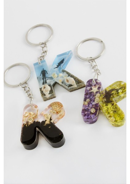 shop K Harfli Epoksi Anahtarlık-Renkli