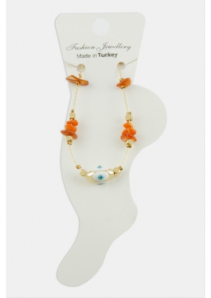 shop Nazar Göz Kırık Doğaltaşlı Halhal-Turuncu fiyatları