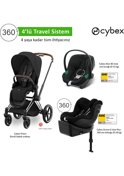 4 Lü Travel Sistem Indirimi Cybex Priam Chrome Brown + Aton B2 Isize + Sirona 360 G Isize Plus + Priam Adaptör