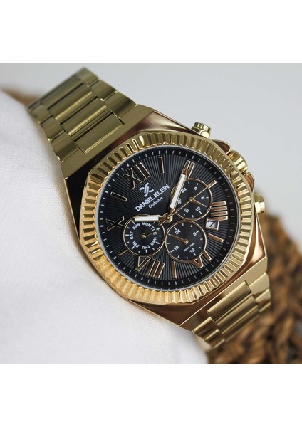 DKE.1.14075.7 Altın Gold Siyah Roma Rakamlı Çizgili Maskülen Model Çelik Kordonlu Erkek Kol Saati fırsatları