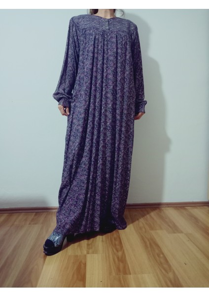 Robadan Uzun Kollu %100 Viskon Basma Çiçekli Anne Elbise, Namaz Elbisesi