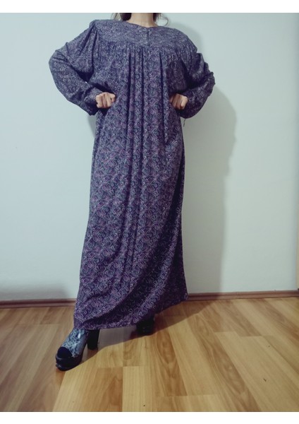 Robadan Uzun Kollu %100 Viskon Basma Çiçekli Anne Elbise, Namaz Elbisesi modelleri