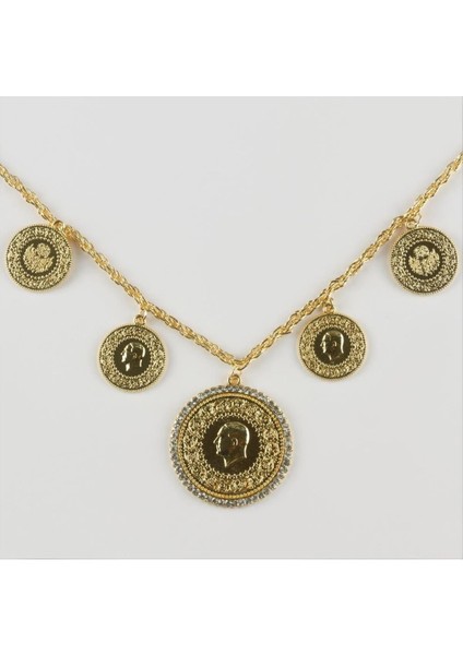 shop Taşlı Beşi Bir Yerde Altın Kaplama Kolye-Sarı