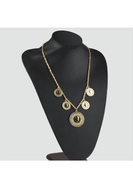 shop Taşlı Beşi Bir Yerde Altın Kaplama Kolye-Sarı fiyatları