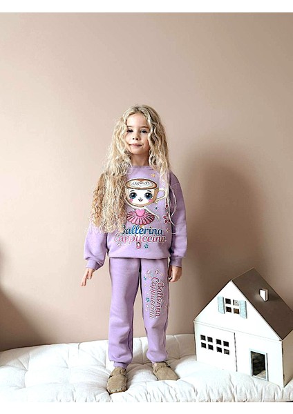 Kız Çocuk 3iplik %100 Pamuk Kalın Penye Renkli Kışlık Eşofman Takımı