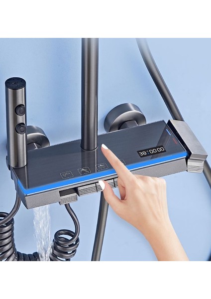 Dijital LED Göstergeli Piyano Tuşlu Termostatik Banyo Batarya Duş Sistemi TepeRobot Duş Seti modelleri