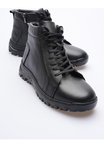 Erkek Hakiki Deri Bot Fermuarlı Siyah Taymor