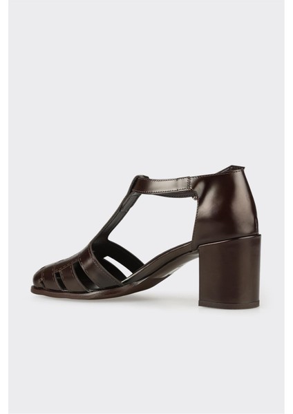 Kahve Deri Kadın Topuklu Ayakkabı modelleri