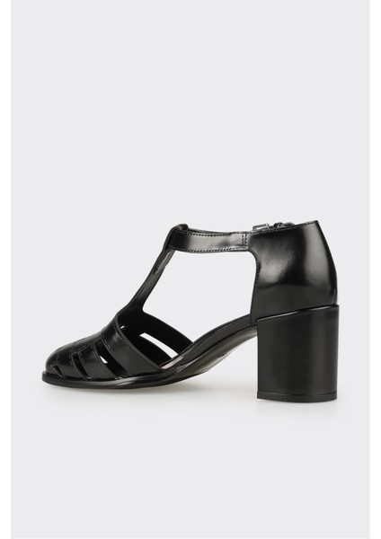 Siyah Deri Kadın Topuklu Ayakkabı modelleri