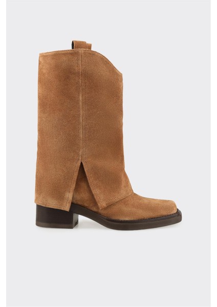 Taba Deri Kadın Western Çizme