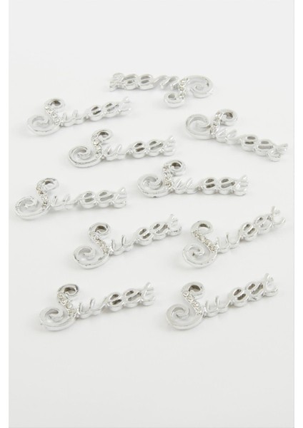 shop Sweet Yazılı Taşlı Kolye Ucu Aparatı 1 Adet-Gümüş Rengi