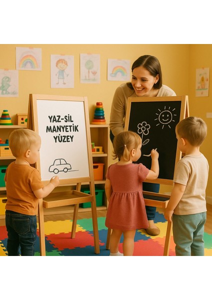 Neşeli Kalem Tahtası – Yaz Sil Oyna Öğren-Neşeli Yazı Tahtası – Çift Taraflı- Manyetik Eğlence