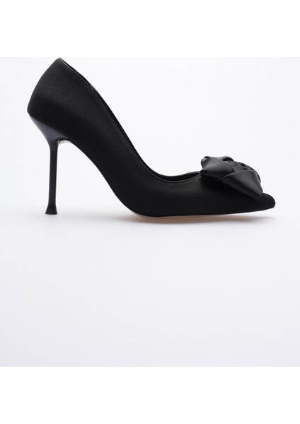 Kadın Nubuk Yüksek Topuklu Ayakkabı 9.5 cm Saten Fiyonklu Siyah Roselle fiyatları