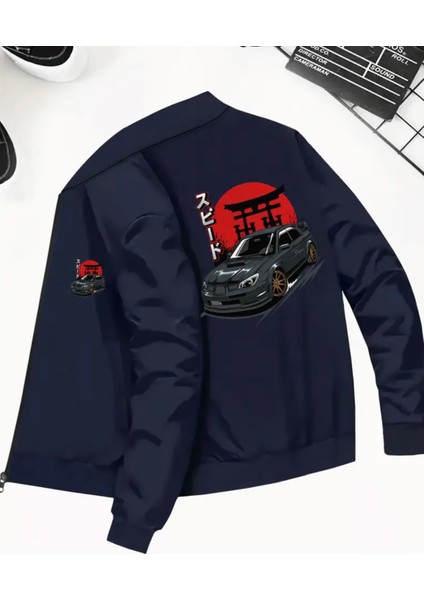 Büyük Beden Özel Tasarım Tam Fermuarlı Yuvarlak Yaka Japon Stil Sırt Baskılı Cepsiz Erkek Sweatshıt