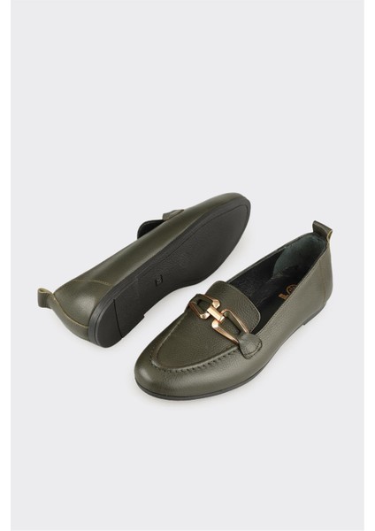 Haki Deri Kadın Günlük Ayakkabı modelleri