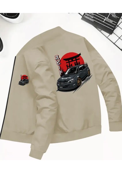 Büyük Beden Özel Tasarım Tam Fermuarlı Yuvarlak Yaka Japon Stil Sırt Baskılı Cepsiz Erkek Sweatshıt