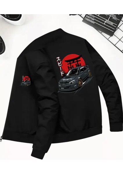 Büyük Beden Özel Tasarım Tam Fermuarlı Yuvarlak Yaka Japon Stil Sırt Baskılı Cepsiz Erkek Sweatshıt