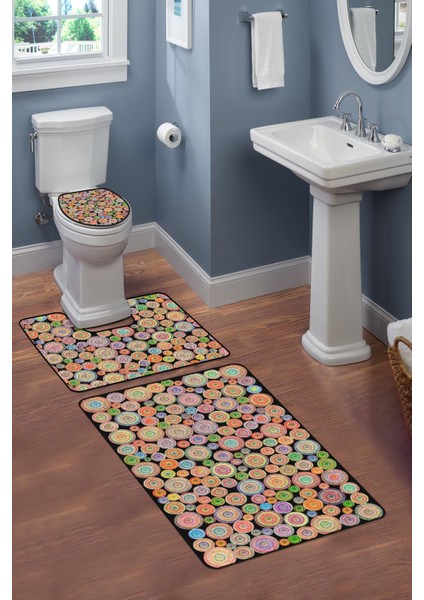 Modern Desenli 3’lü Banyo Paspas Takımı Yıkanabilir Kaymaz Tabanlı Klozet Takımı KLZ0059 fiyatları