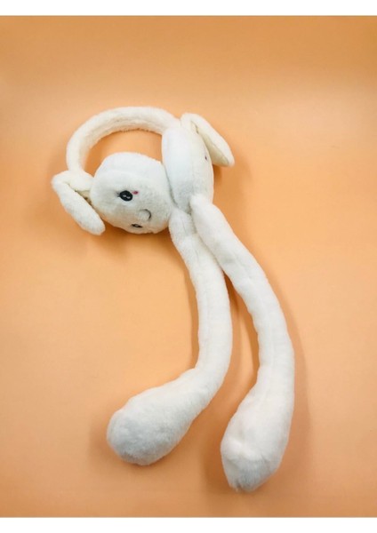 Kulakları Kalkan Hareketli Tavşan Kulaklık Peluş Kulaklık Beyaz
