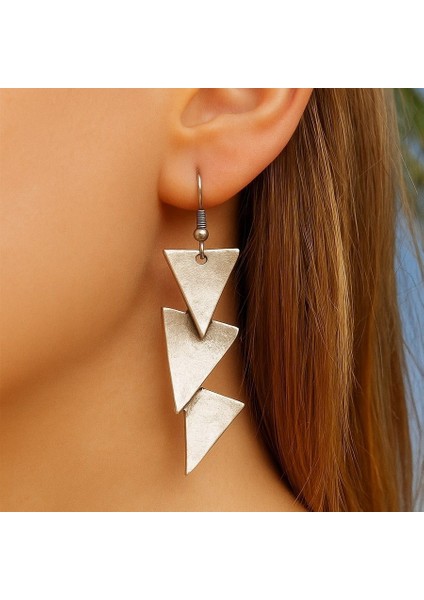 Üçgenler Şekilli Kadın Küpe Çift Adet Gümüş Kaplama El Yapımı Küpe