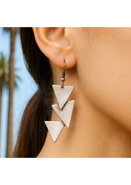 Üçgenler Şekilli Kadın Küpe Çift Adet Gümüş Kaplama El Yapımı Küpe modelleri