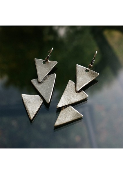 Üçgenler Şekilli Kadın Küpe Çift Adet Gümüş Kaplama El Yapımı Küpe fırsatları