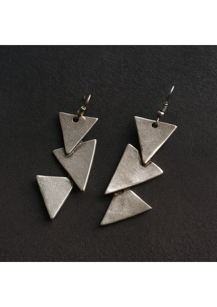 Üçgenler Şekilli Kadın Küpe Çift Adet Gümüş Kaplama El Yapımı Küpe indirimleri