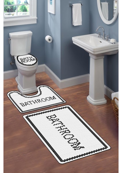 Modern Desenli 3’lü Banyo Paspas Takımı Yıkanabilir Kaymaz Tabanlı Klozet Takımı KLZ0062 fiyatları