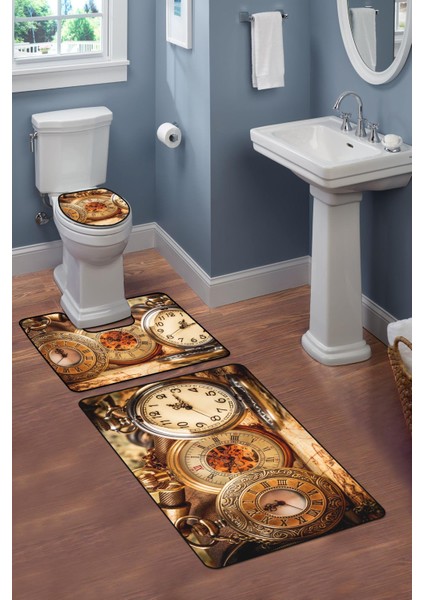 Modern Desenli 3’lü Banyo Paspas Takımı Yıkanabilir Kaymaz Tabanlı Klozet Takımı KLZ0063 fiyatları