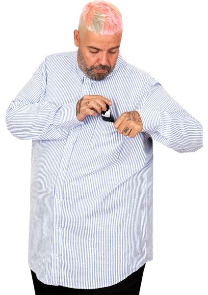 Büyük Beden Erkek Gömlek Uzun Kol Keten Cepli Mavi 20384 fiyatları