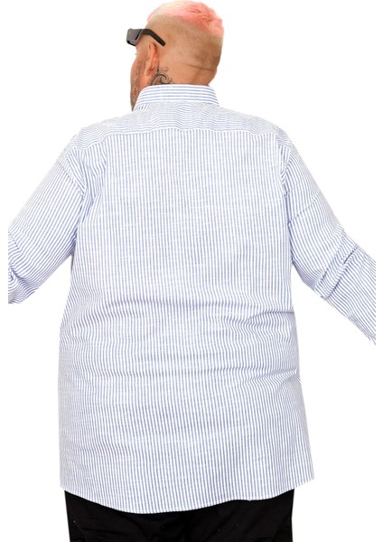 Büyük Beden Erkek Gömlek Uzun Kol Keten Cepli Mavi 20384 fırsatları