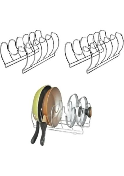 2'li Tava ve Tencere Kapağı Düzenleyici Mutfak Dolap ve Çekmece Organizeri 5 Bölmeli Mat Metal