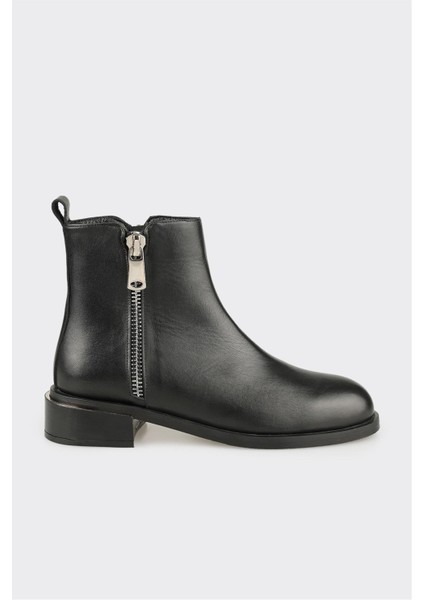 Siyah Deri Kadın Klasik Bot