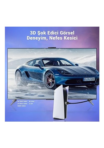 8k HDMI 2.1 Kablo 5m Sertifikalı 10K 8k 4K Hdmı® Kablo Ultra Yüksek Hızlı 1440P@240/165/144/120Hz 48GBPS Örgülü Hdcp 2.2 Dolby Atmos Vision Earc HDR10+ Tv Monitör Soundbar Ps5 fırsatları