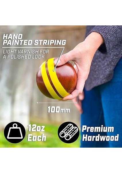 100 mm Ahşap Bocce Seti, 8 Premium 12 Oz Ahşap Toplar, Pallino, Kasa ve Ölçüm Halatı modelleri