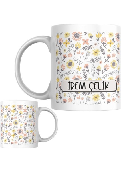 Kişiye Özel Çiçek Desenli Isimli Kupa Bardak
