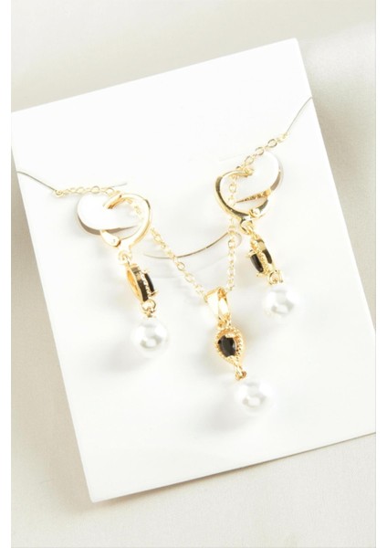 shop Damla Inci Zirkon Taşlı Set Kolye-Sarı