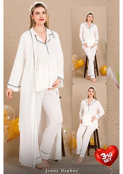 Lady Lingerie Sabahlıklı Lohusa-Hamile Pijama Takımı 3'lü Set