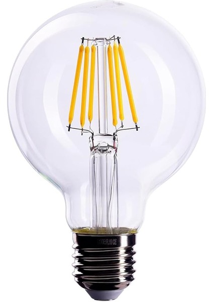 LED Filament Ampul, G95 Küre, E27 Duy, Sıcak Sarı Işık (Şeffaf Cam, 4 Watt)