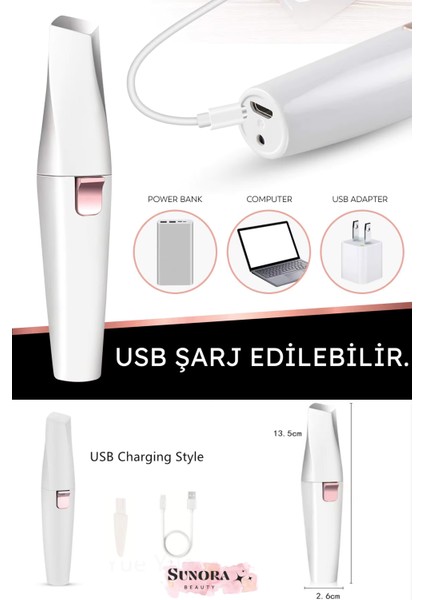 Çift Başlıklı Şarjlı Işıklı Epilasyon Aleti Kaş Yüz Çene Bıyık Tüy Kıl Alma Mini Boy Taşınabilir.