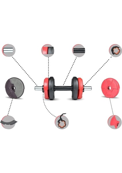 16 kg Dambıl Seti Kırmızı-Siyah 6 In 1 Fitness Set indirimleri