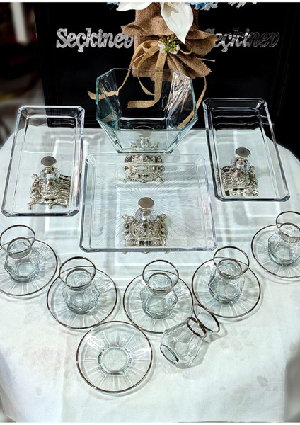 Alya Seçkinev Gümüş Sunum Set 16 Parça Bardak&tabak