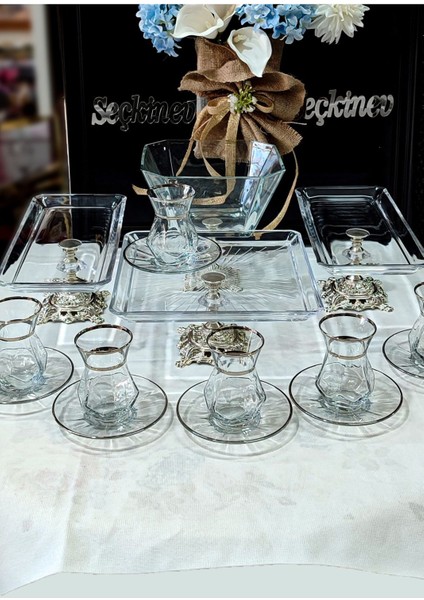 Alya Seçkinev Gümüş Sunum Set 16 Parça Bardak&tabak