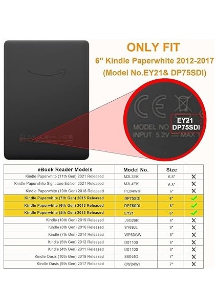 Inç Kindle Paperwhite 5/6/7. Nesil 2012-2015 Sürümü Için Kılıf (Model EY21/DP75SDI), Tpu Yumuşak Kabuk, Otomatik Uyku/uyanma Ile. fiyatları