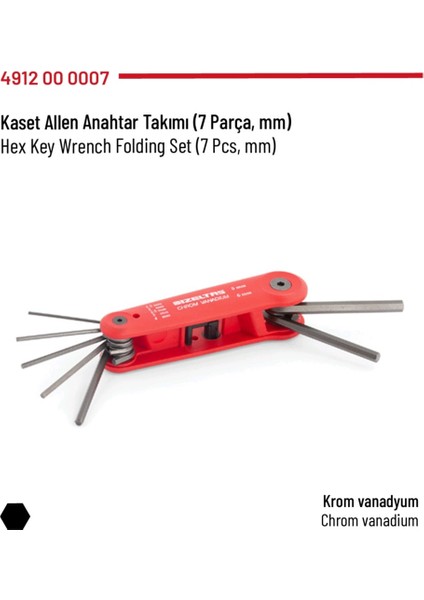 Kaset Alyan (Allen) Anahtar Takımı 7 Parça (1.5-6mm)