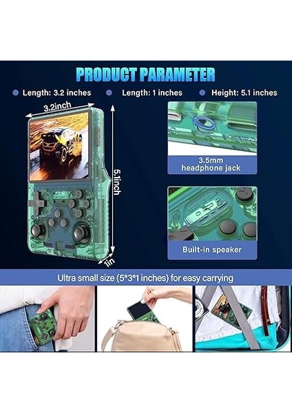64GB Elde Taşınabilir Retro Oyun Konsolu, Dahili 15000+ Klasik Oyunlar, 3.5 Inç Hd Mıpı IPS Ekranlı Linux Sistemi, 3500MAH Taşınabilir Oyun ve Eğlence Cihazı (Yeşil, 64GB) fiyatları